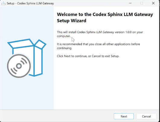 Welcome screen for the Codex Sphinx LLM Gateway setup wizard