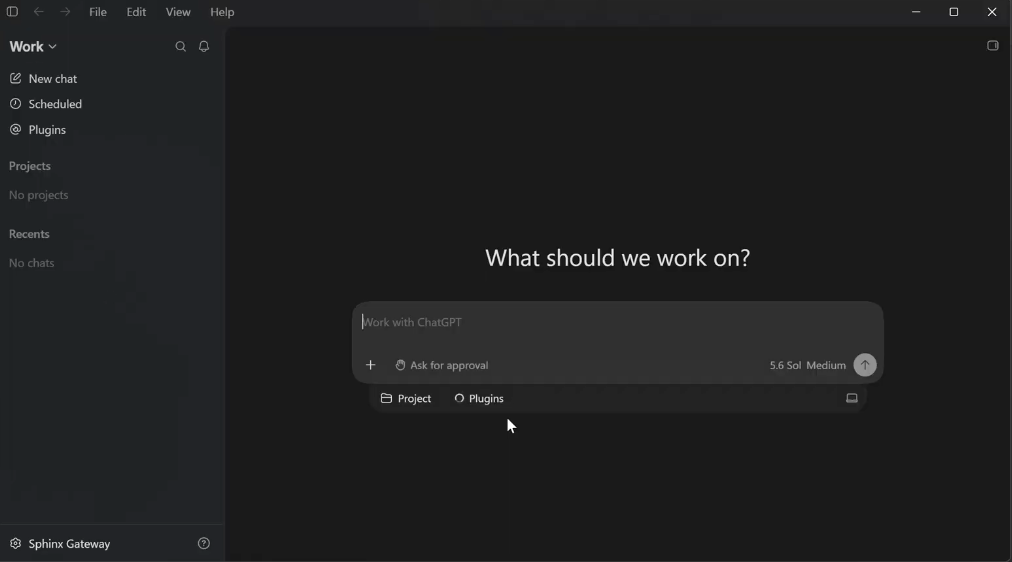 ChatGPT main chat page showing Sphinx Gateway in the bottom-left corner
