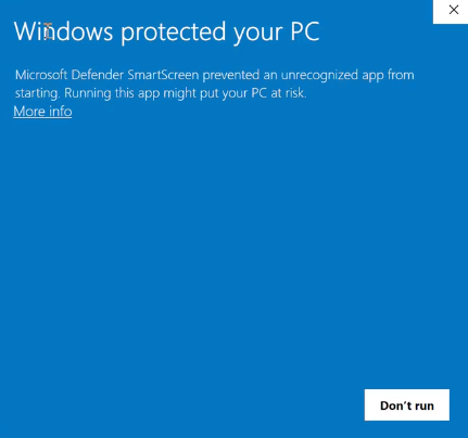 Windows protected your PC warning showing the More info link