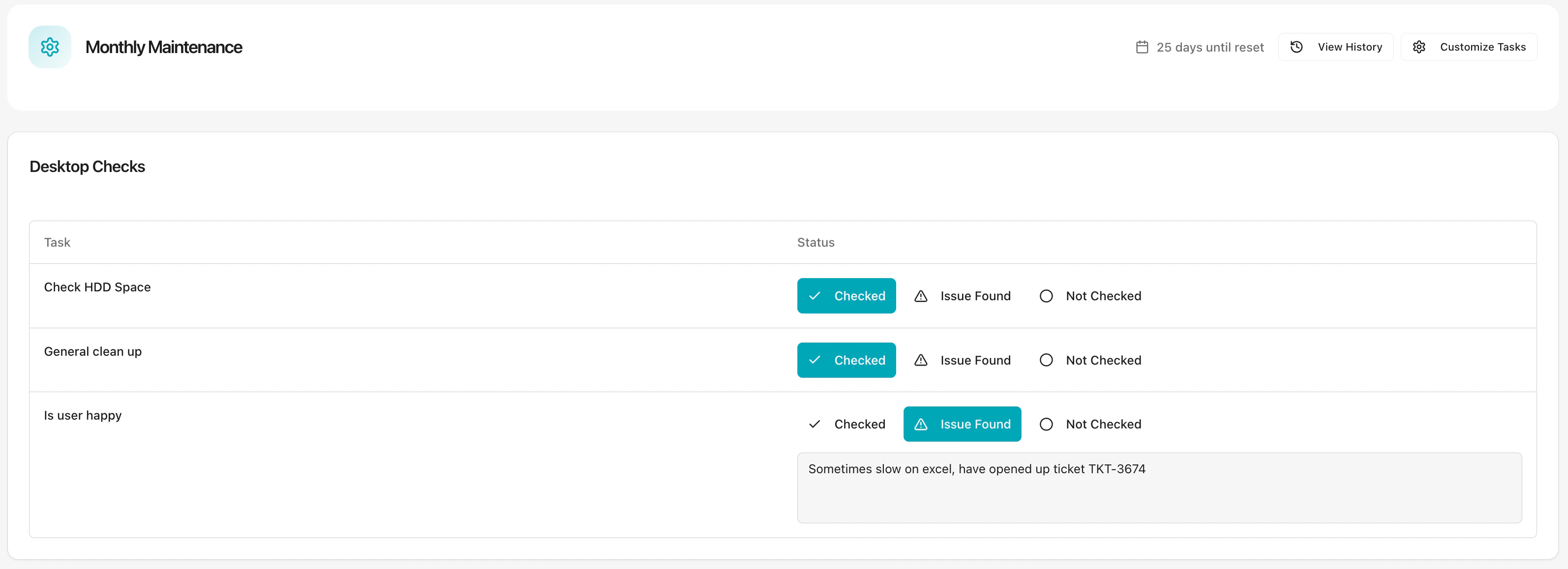 Maintenance Tasks Maintenance Tasks