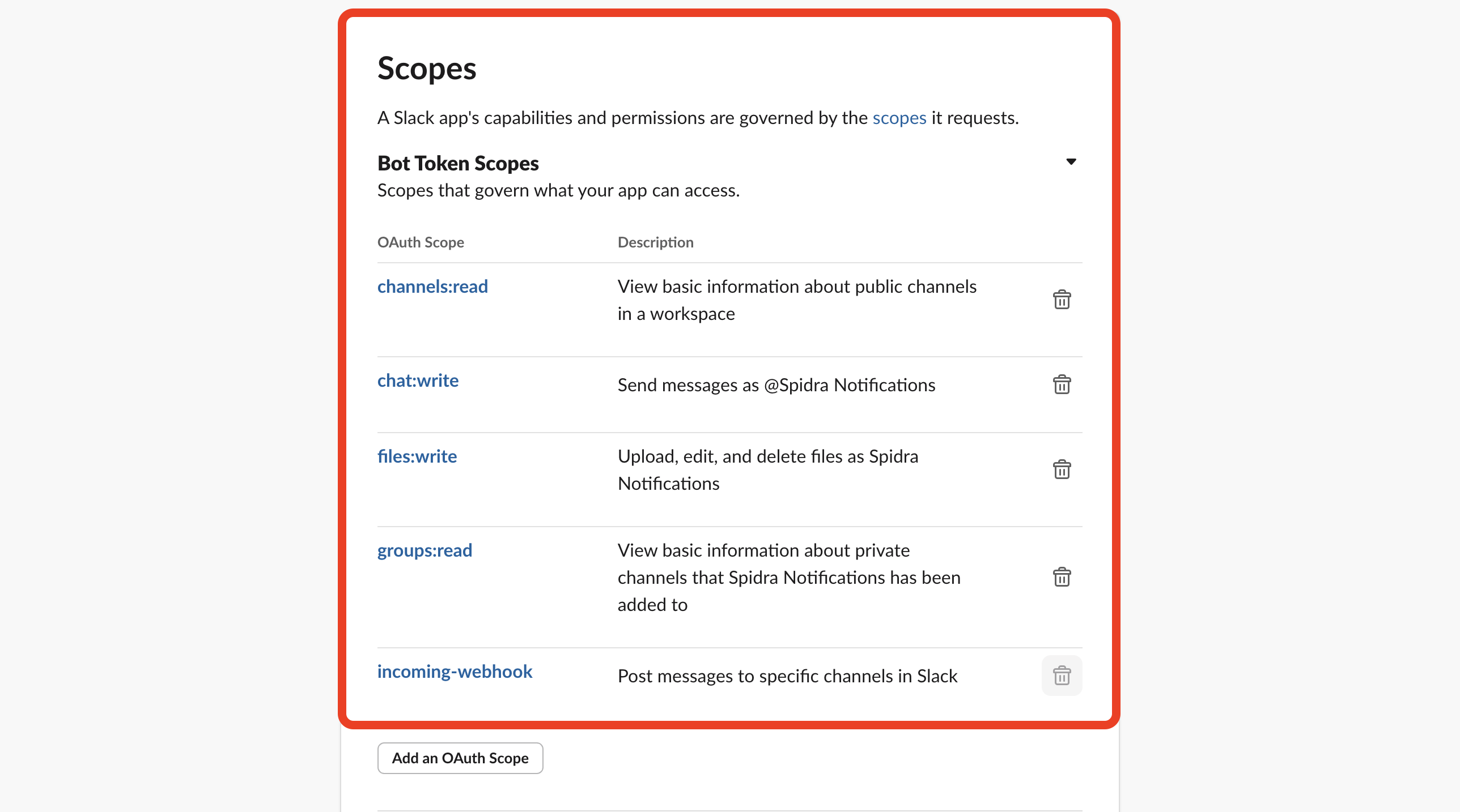 Set Scopes for Your Bot Token