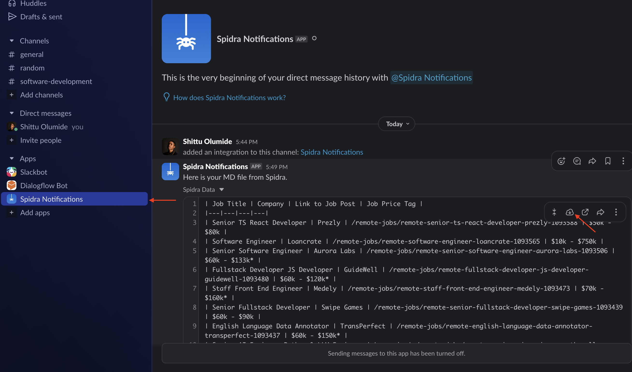 Receive Data in Slack