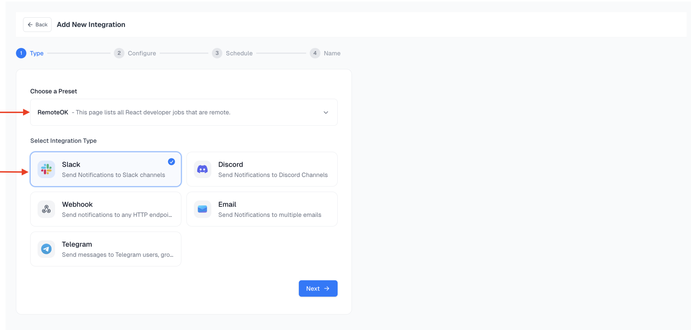 Clicking Add Integration in Spidra dashboard