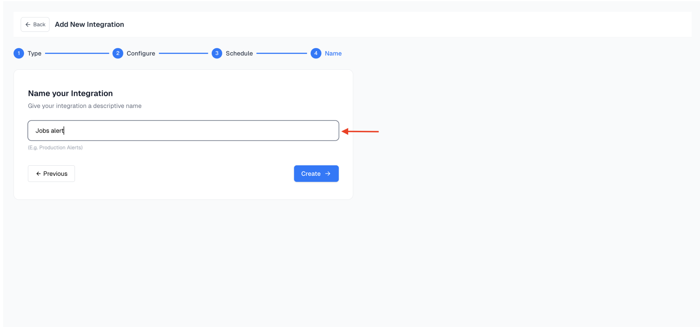 Naming the integration before final save