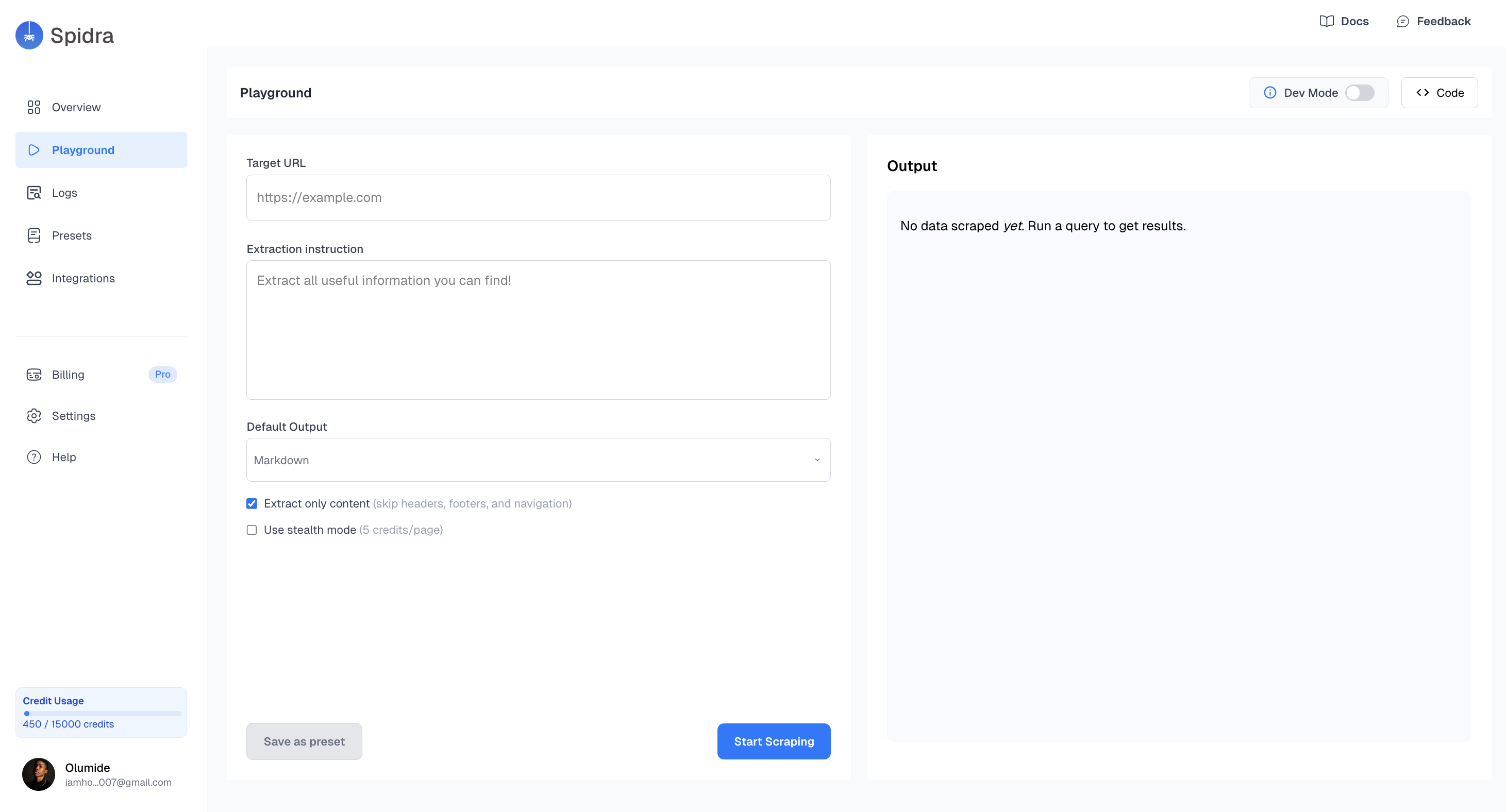 Navigating to the Playground