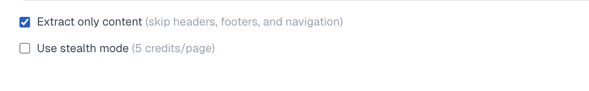 Advanced checkboxes for stealth and content extraction