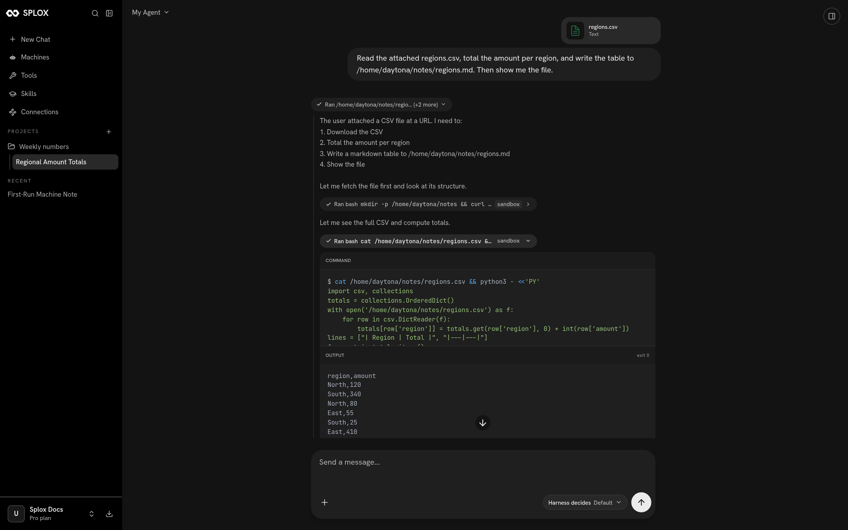 An expanded tool call showing a shell command and its output