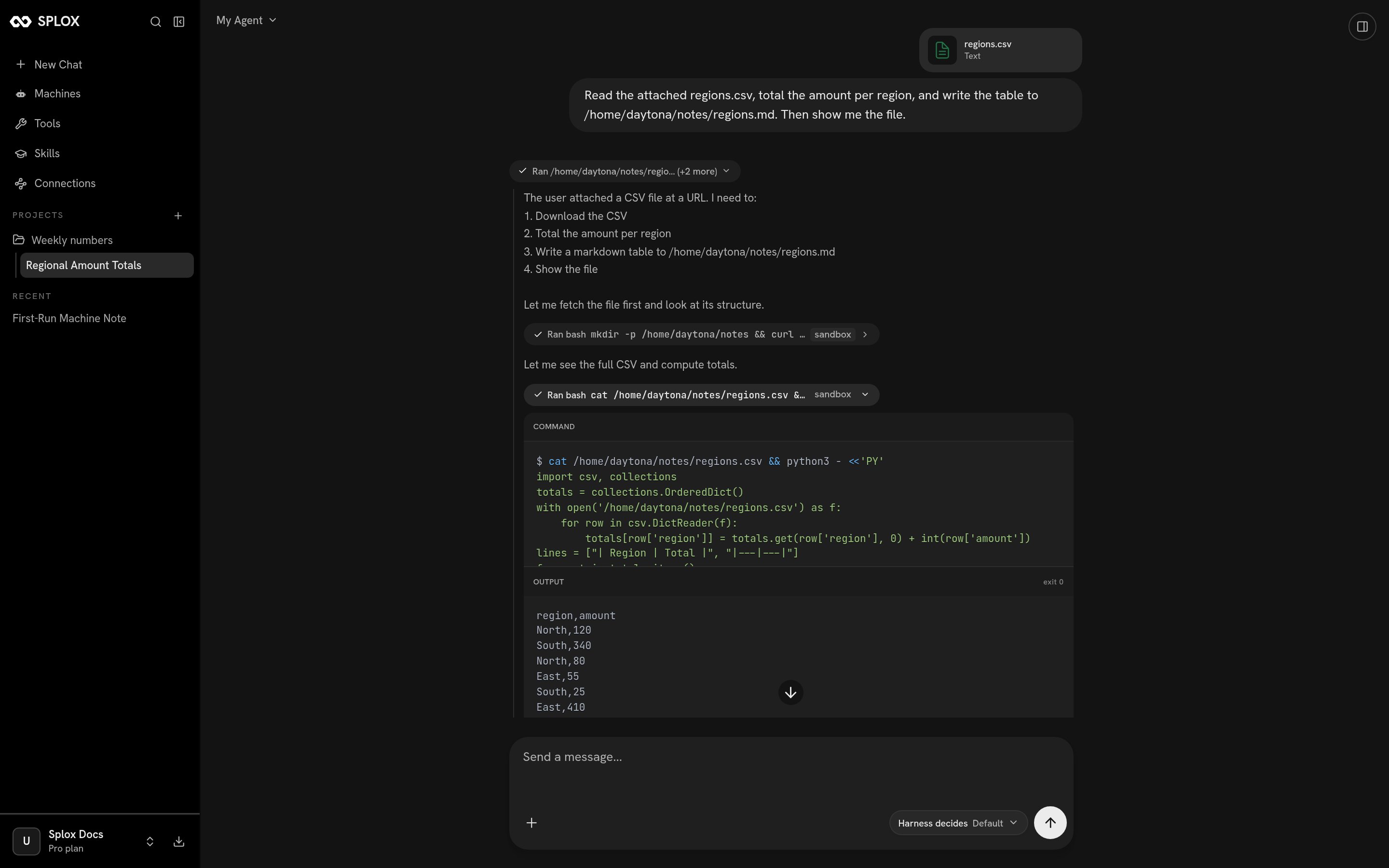 An expanded tool call showing a shell command and its output