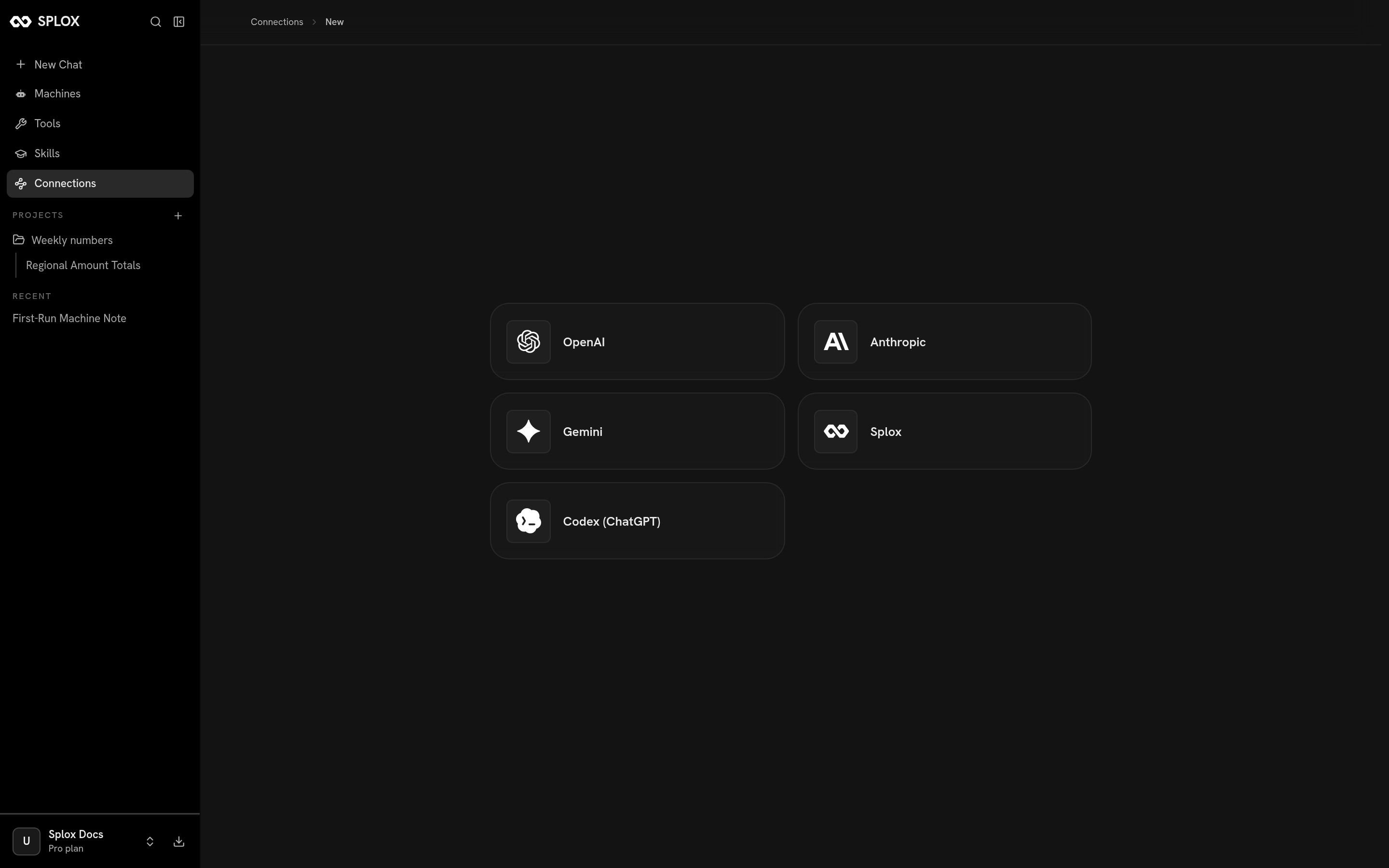 The provider grid: OpenAI, Anthropic, Gemini, Splox and Codex