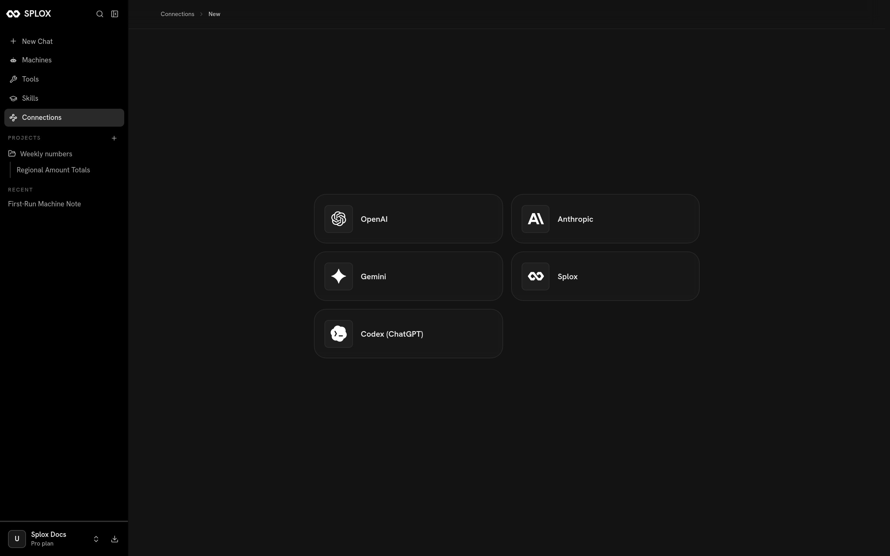 The provider grid: OpenAI, Anthropic, Gemini, Splox and Codex