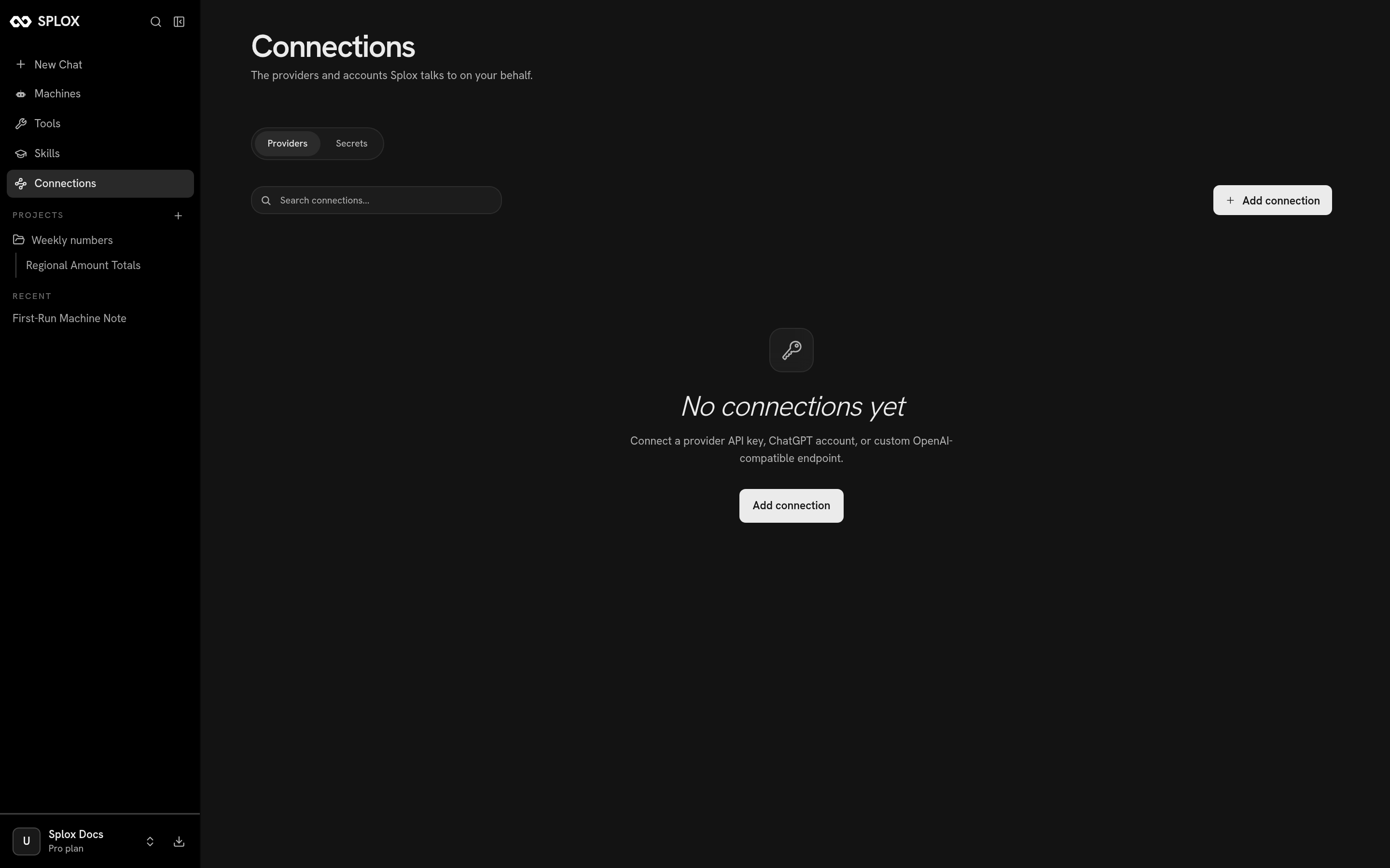 The Connections screen with no connections yet