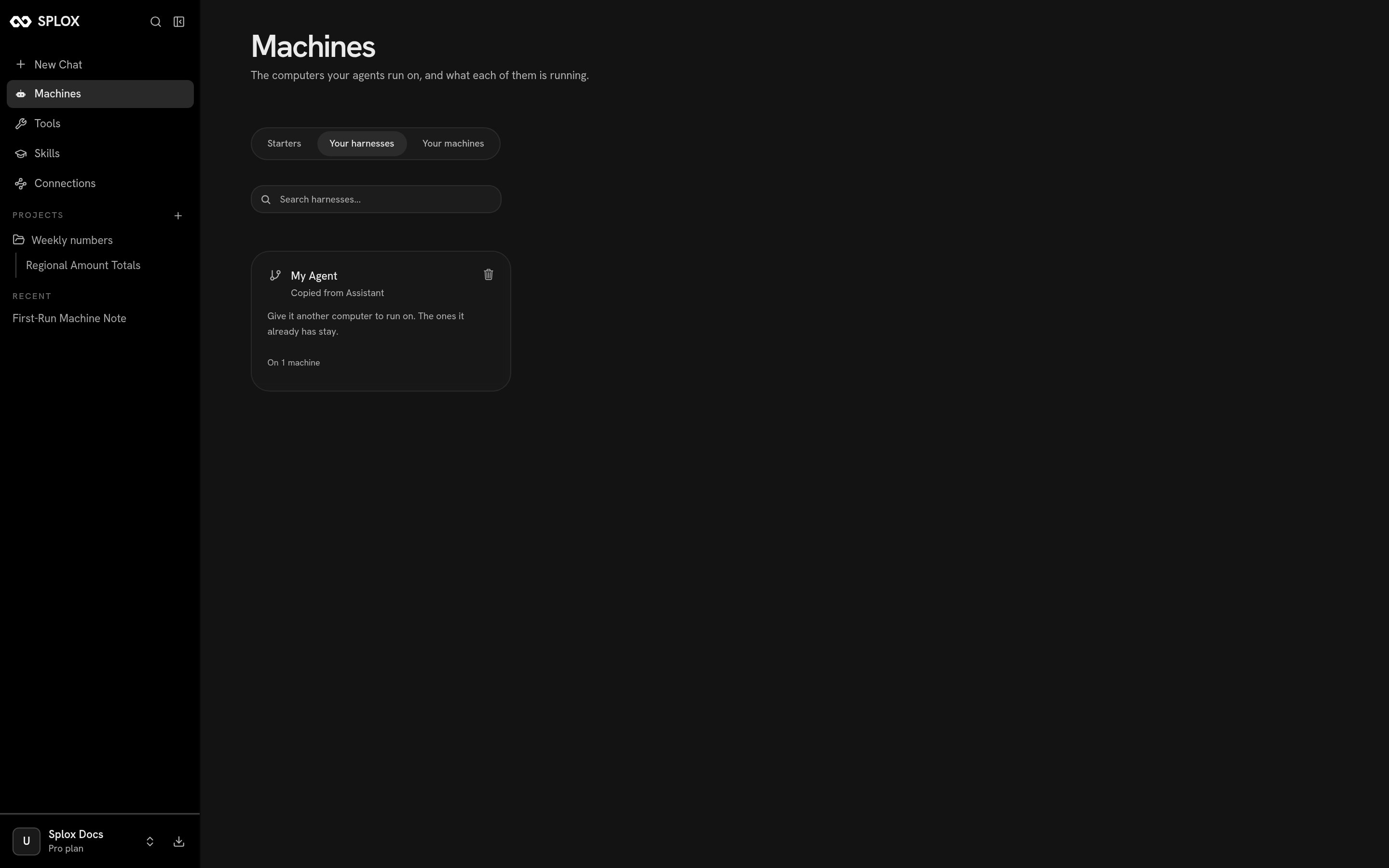 The Your harnesses tab showing one harness on one machine