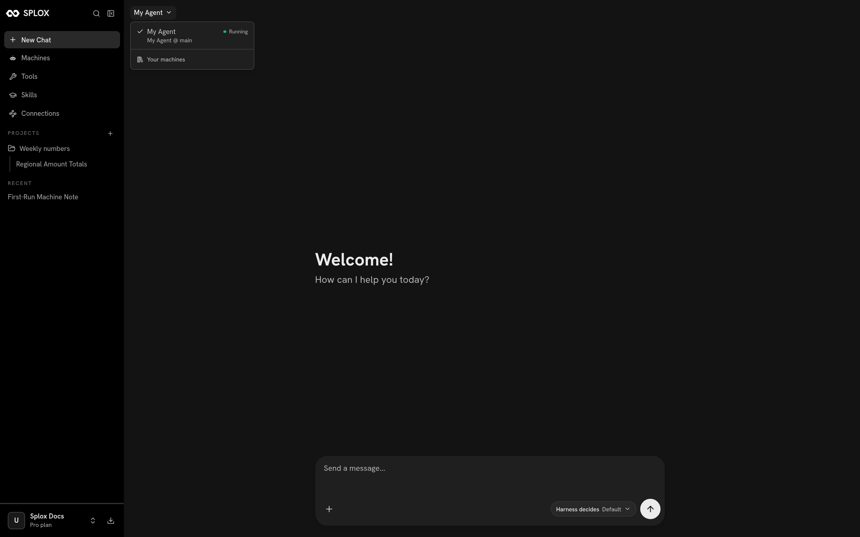 The machine picker open in a chat
