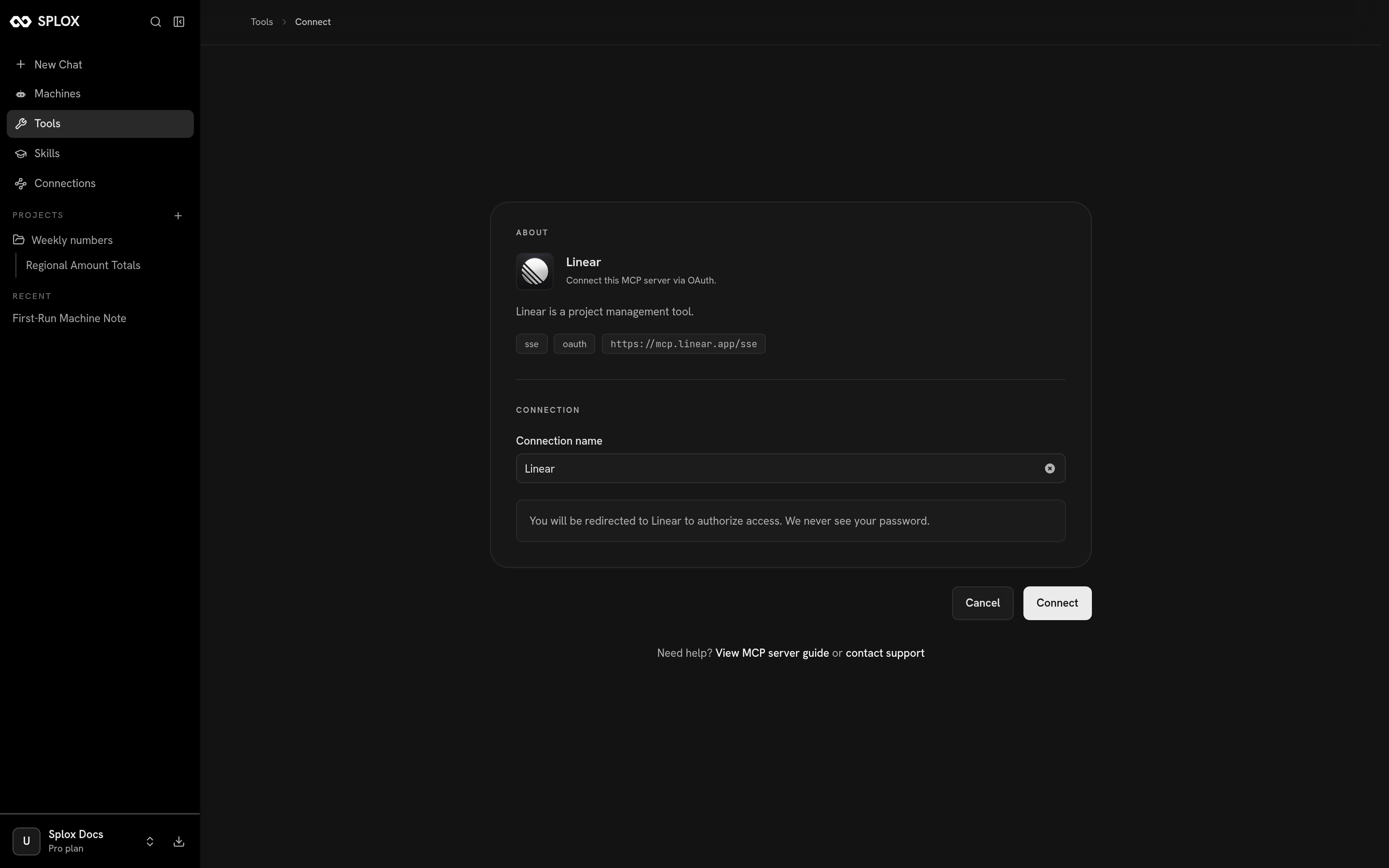 The connect page for the Linear MCP server