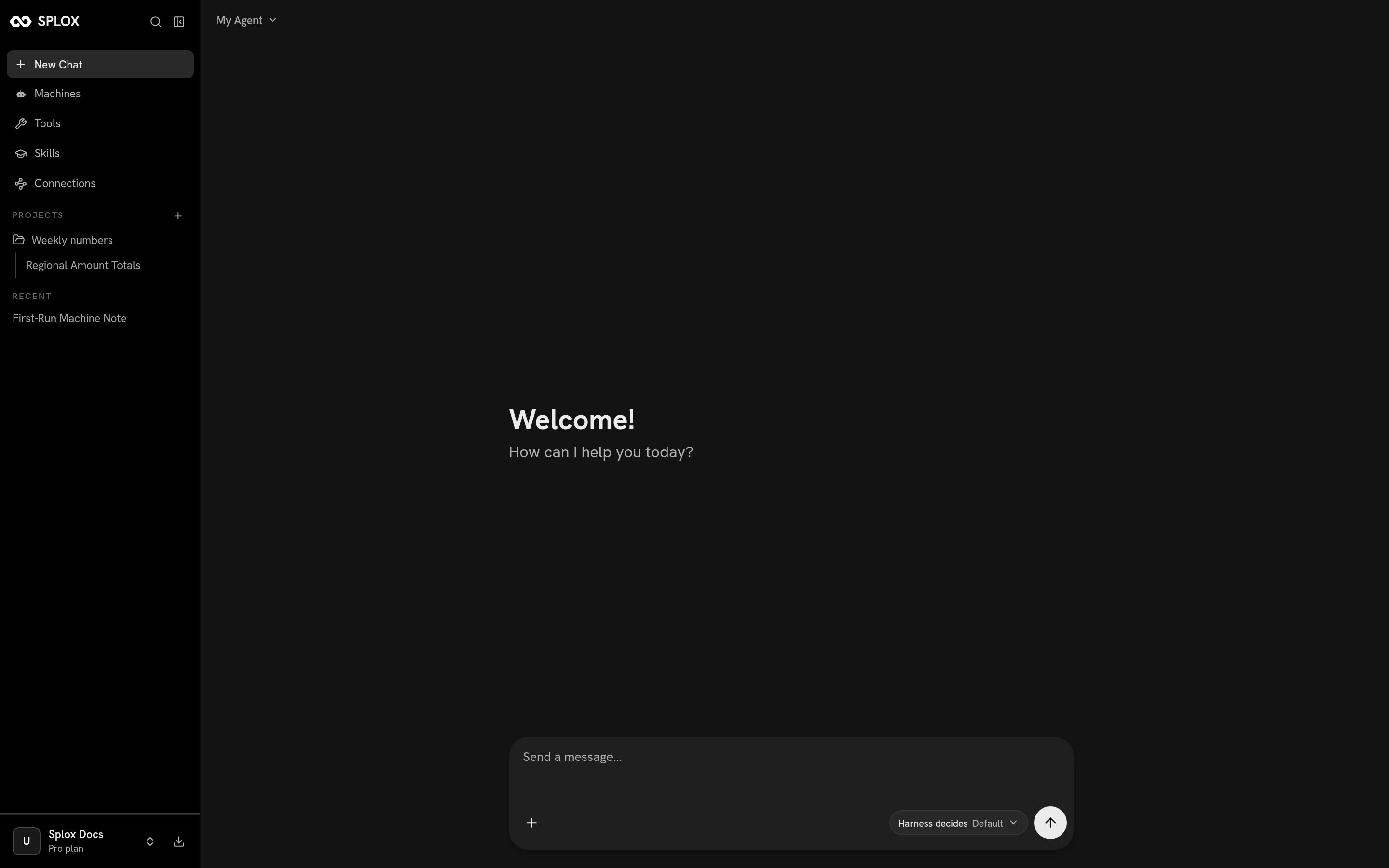 The Splox workspace with an empty chat open