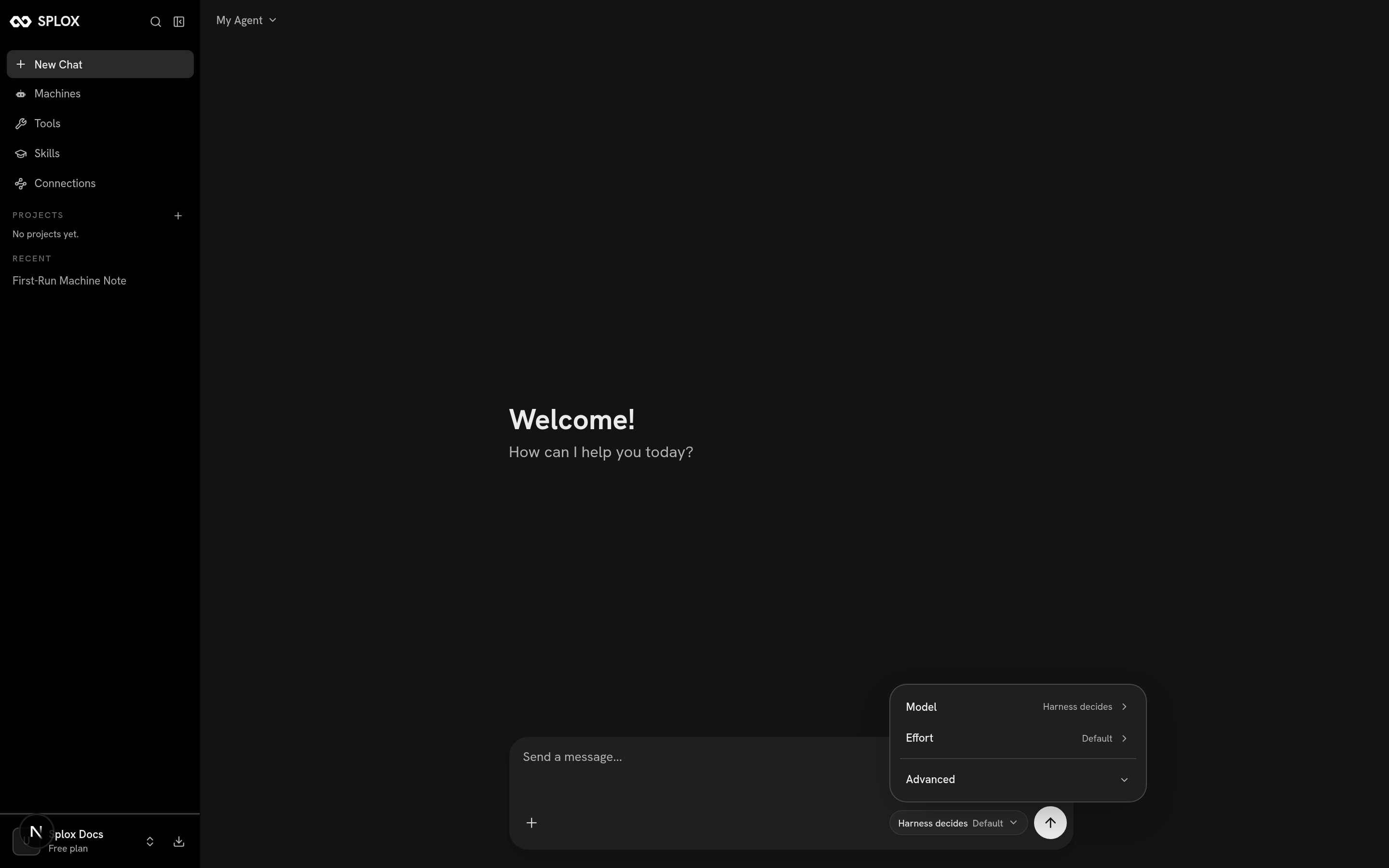 The Splox composer menu with Model set to Harness decides