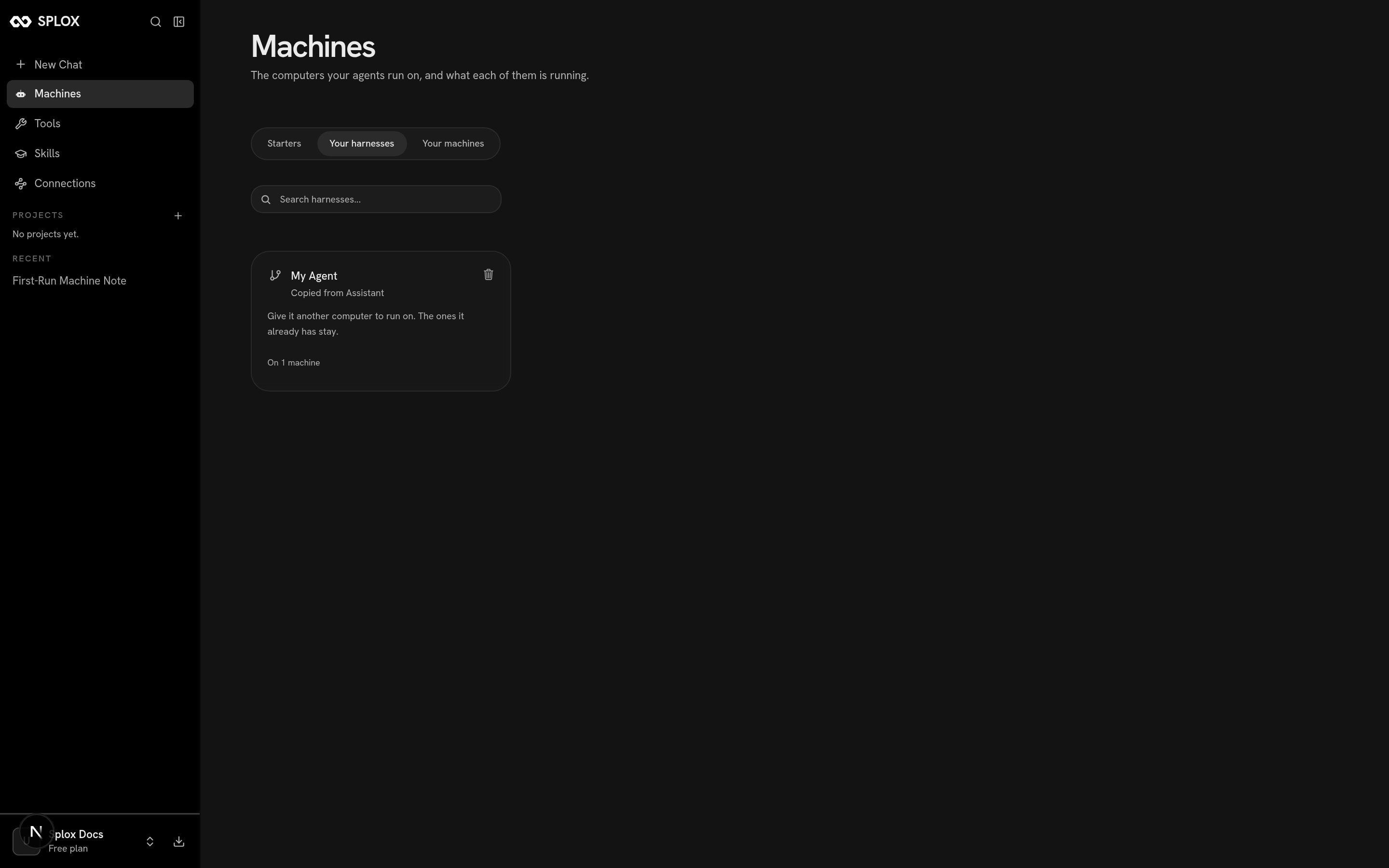The Your harnesses tab showing one harness on one machine