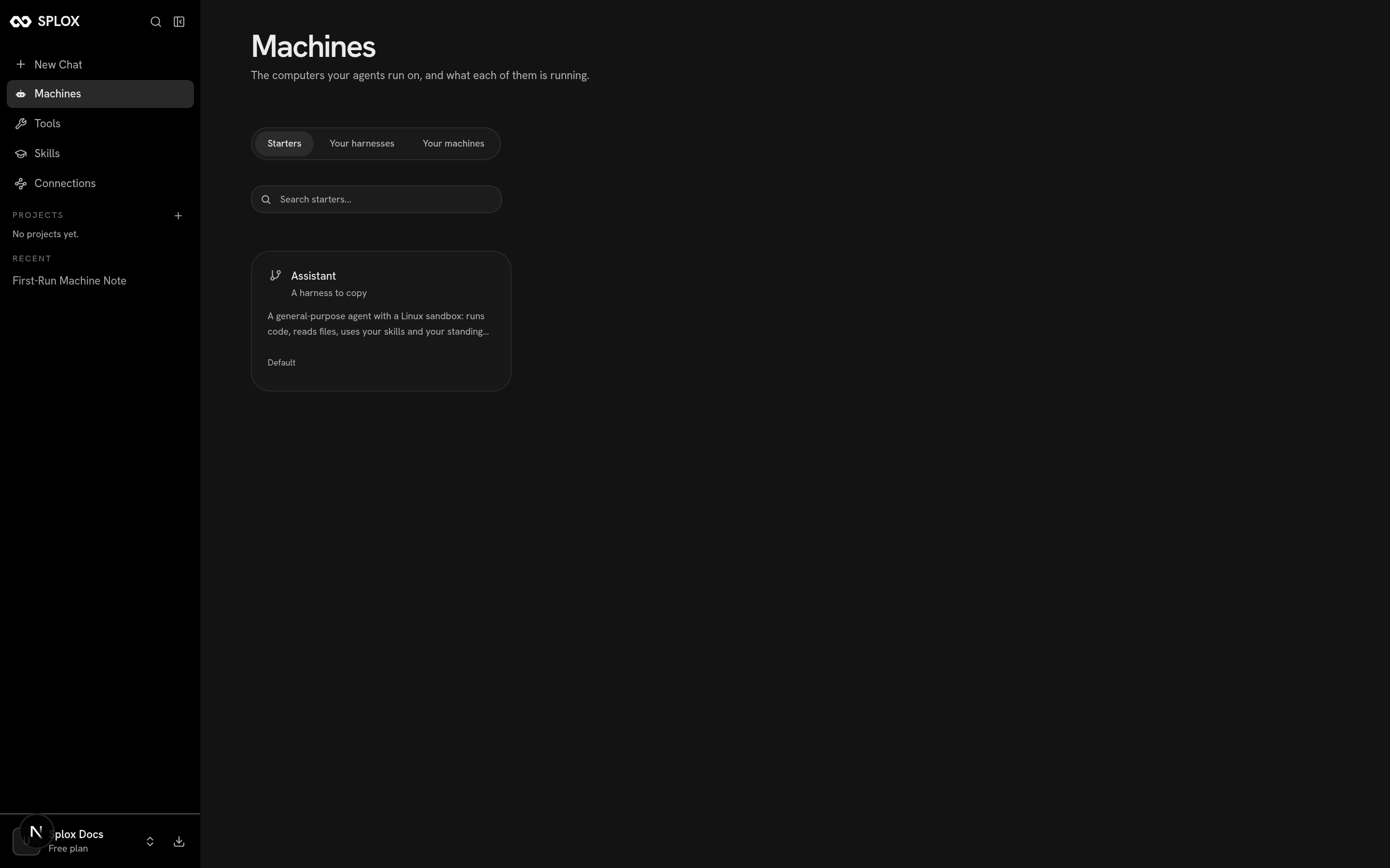 The Starters tab of the Machines page