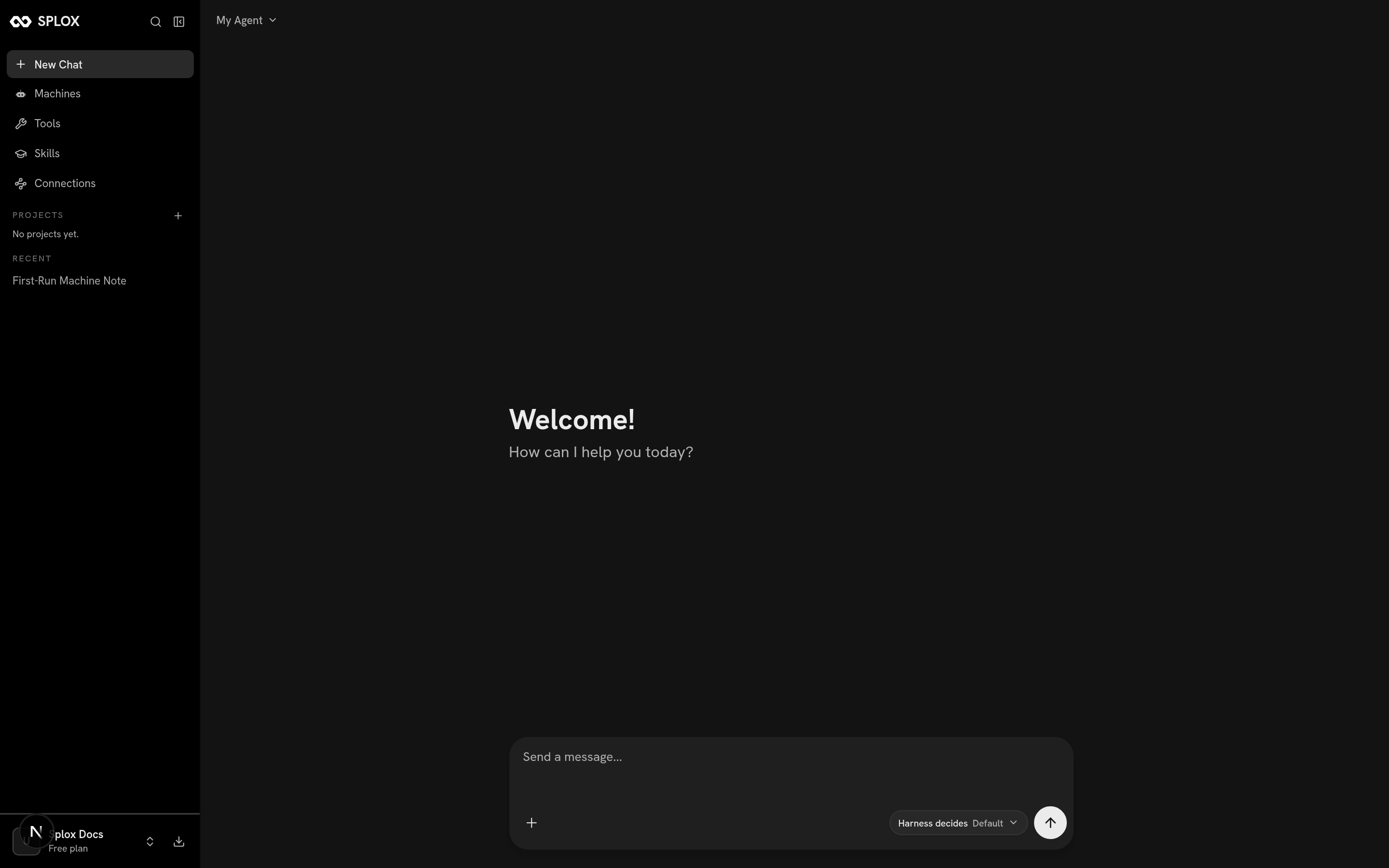 An empty Splox chat with the composer at the bottom