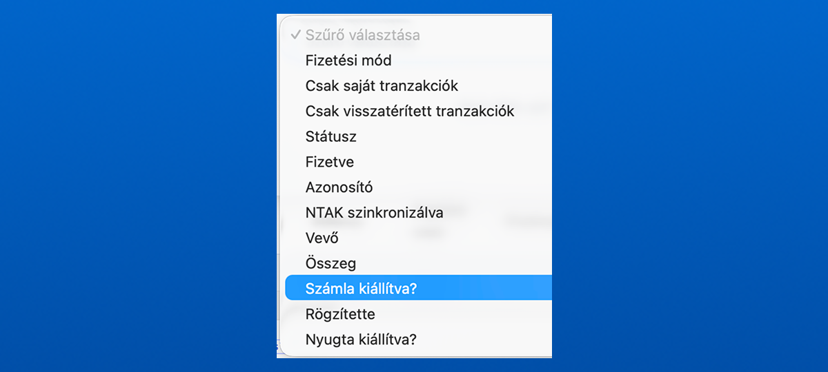 Tranzakciók Szűrő