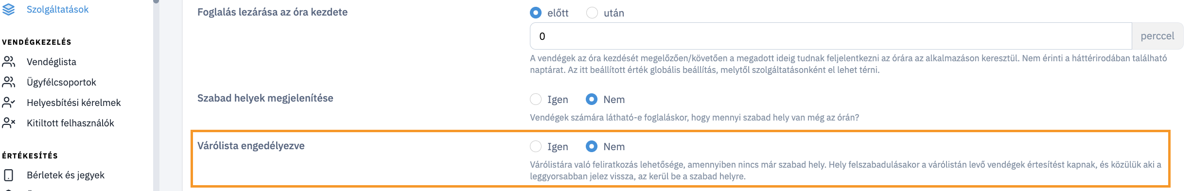 Varolista Beallitasa A Szolgaltatasok Menuben