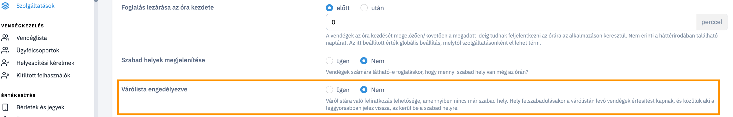 Varolista Beallitasa A Szolgaltatasok Menuben