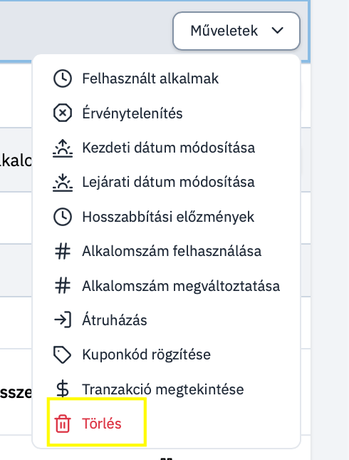 Műveletek Törlés Műveletek Törlés
