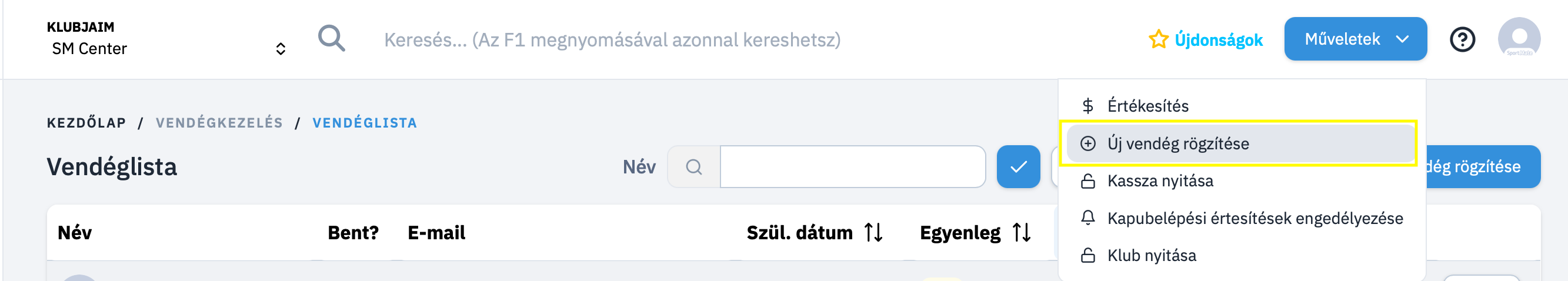 Műveletek Új Vendég Rögzítése