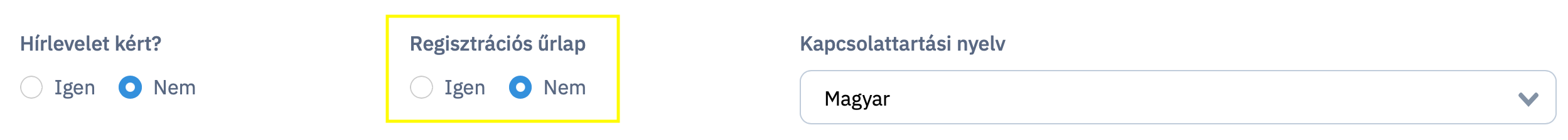Regisztrációs Űrlap Mező