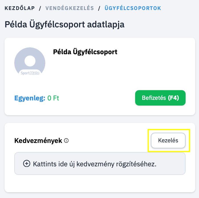 Ügyfélcsoporthoz Kedvezmény Adás Kezelés Gomb