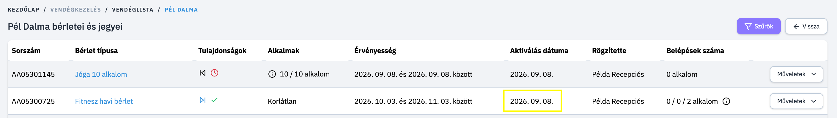 Vásárlás Dátuma Előrevásárolt Bérlet