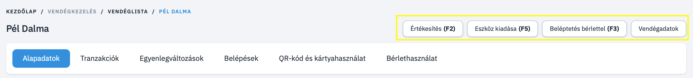 Vendégprofil Alapadatokfül Felső Menüsor