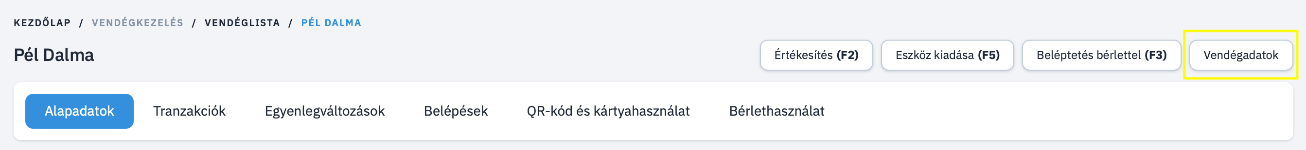 Vendégadatok Gomb Külön
