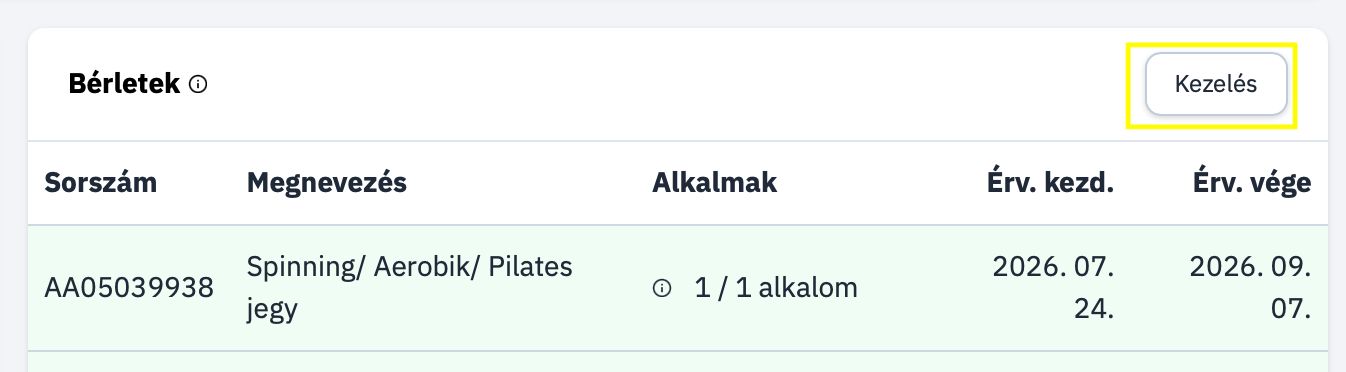 Bérletkezelés Gomb