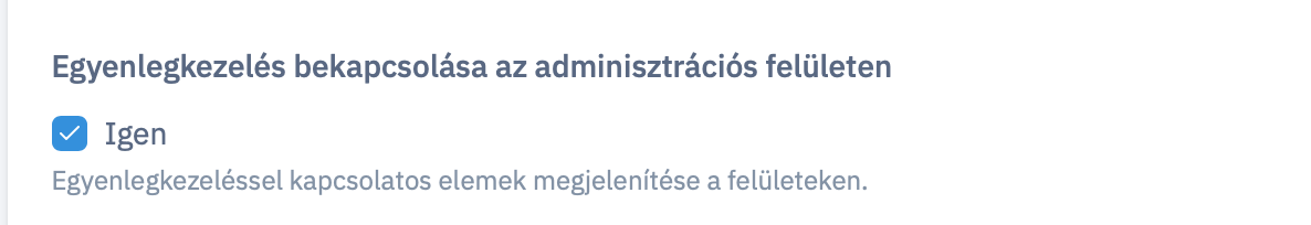 Egyenlegkezelés Bekapcsolása