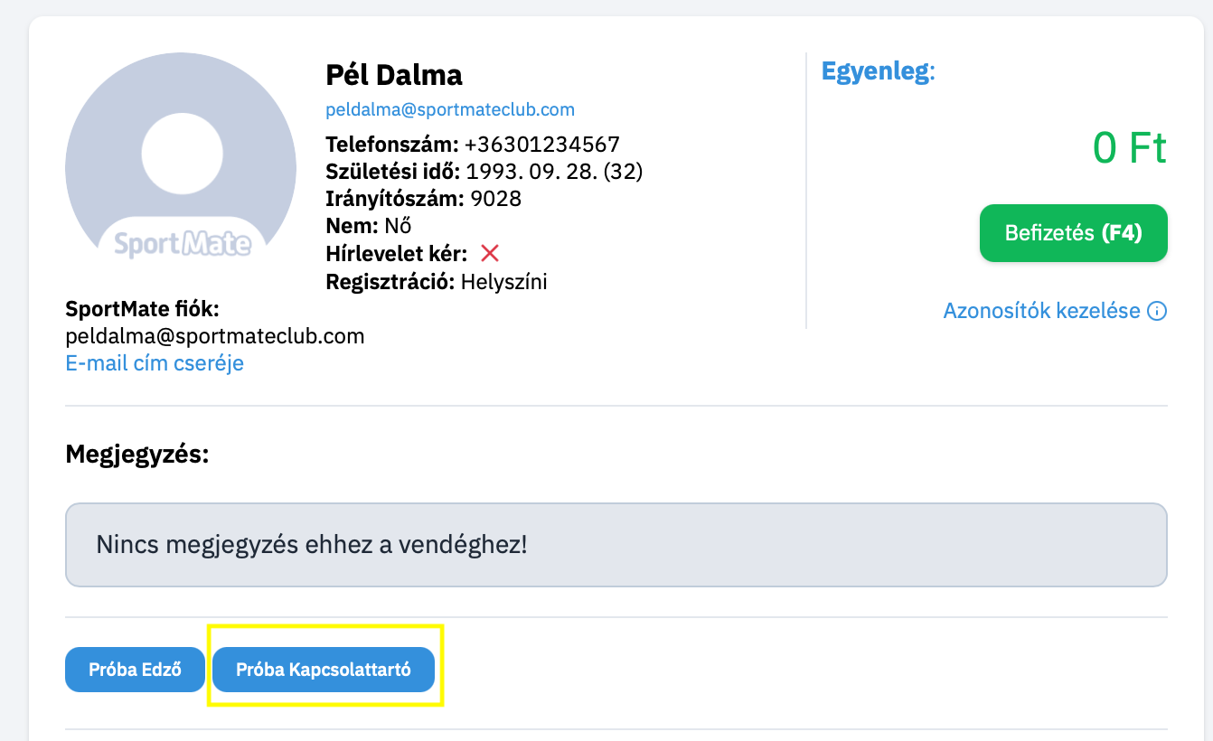 Kapcsolattartó Megjelenítése