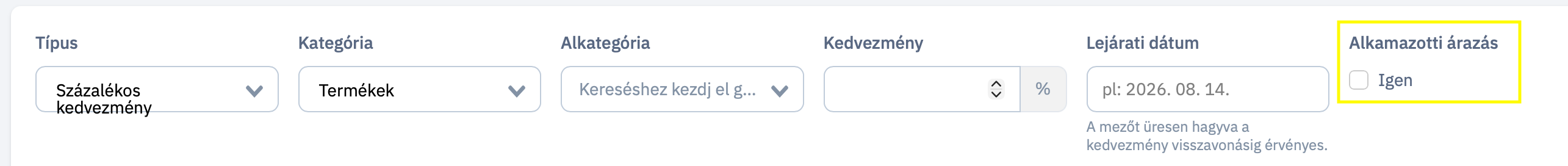 Kedvezmények Alkalmazotti Árazás