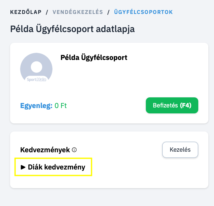Kedvezmények Ügyfélcsoporton 1