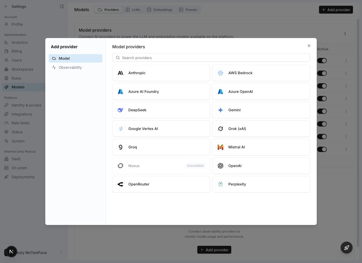 Add provider dialog showing all available providers