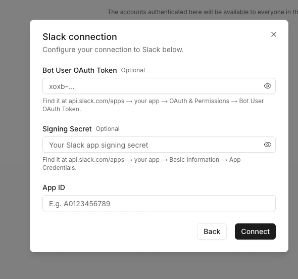 Noxus Slack connection dialog