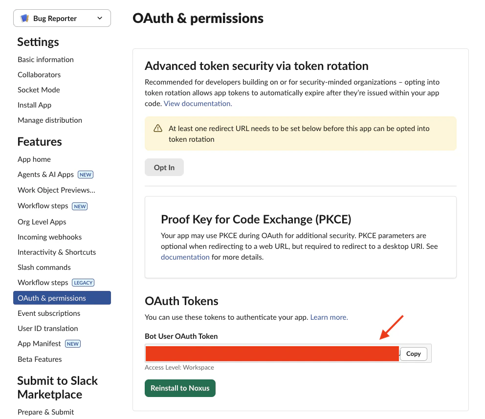 Slack OAuth & Permissions — Bot User OAuth Token
