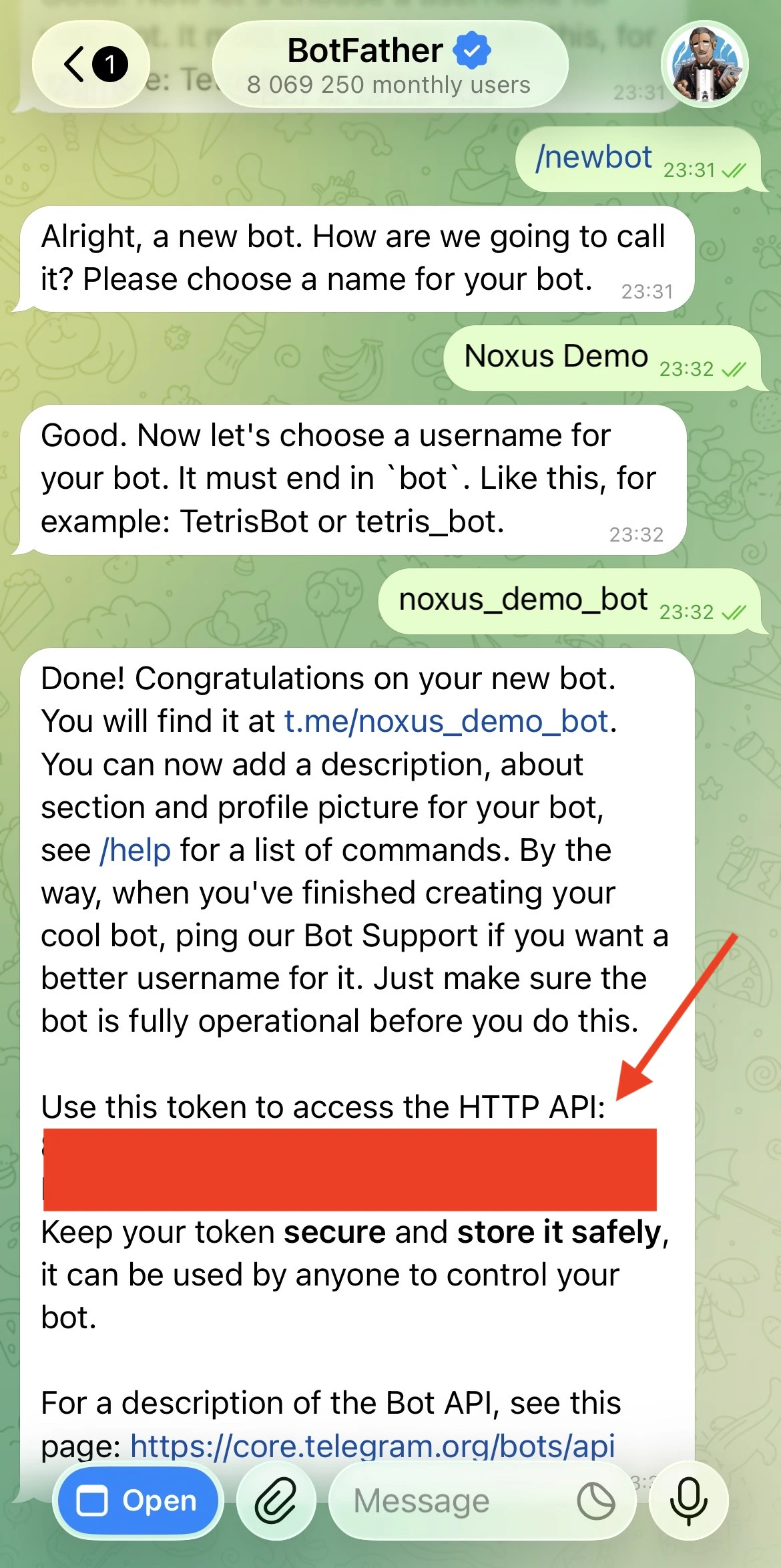 Creating a Telegram bot via BotFather