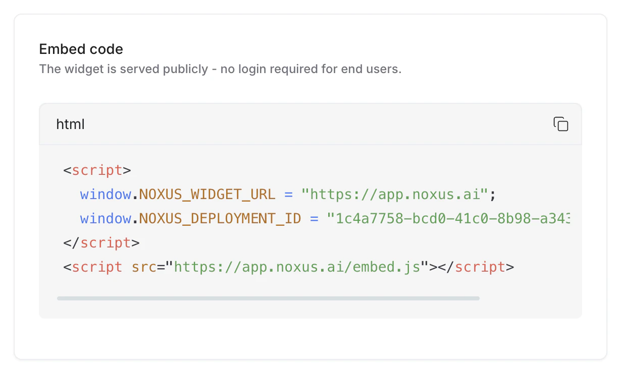 Widget embed snippet