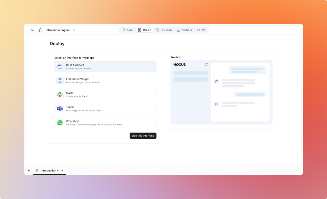 Agent Deployments Interface
