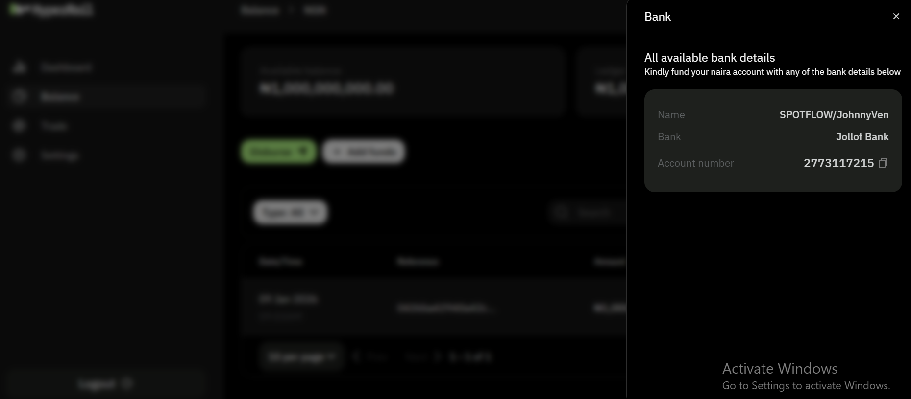 Main dashboard interface