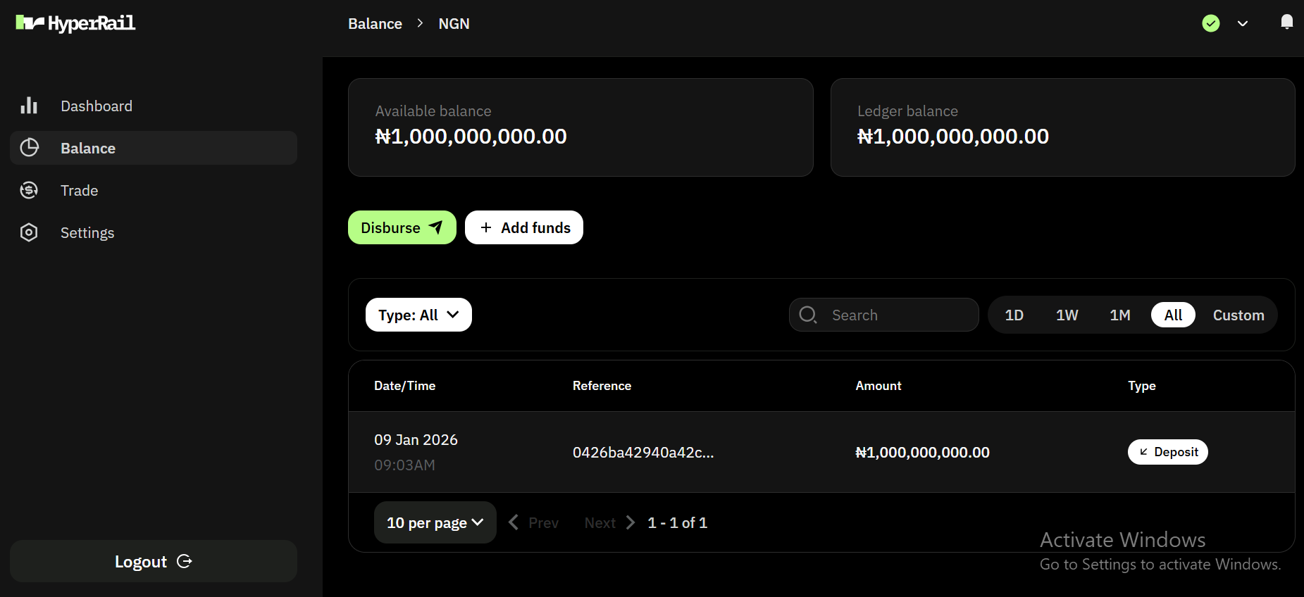 Main dashboard interface