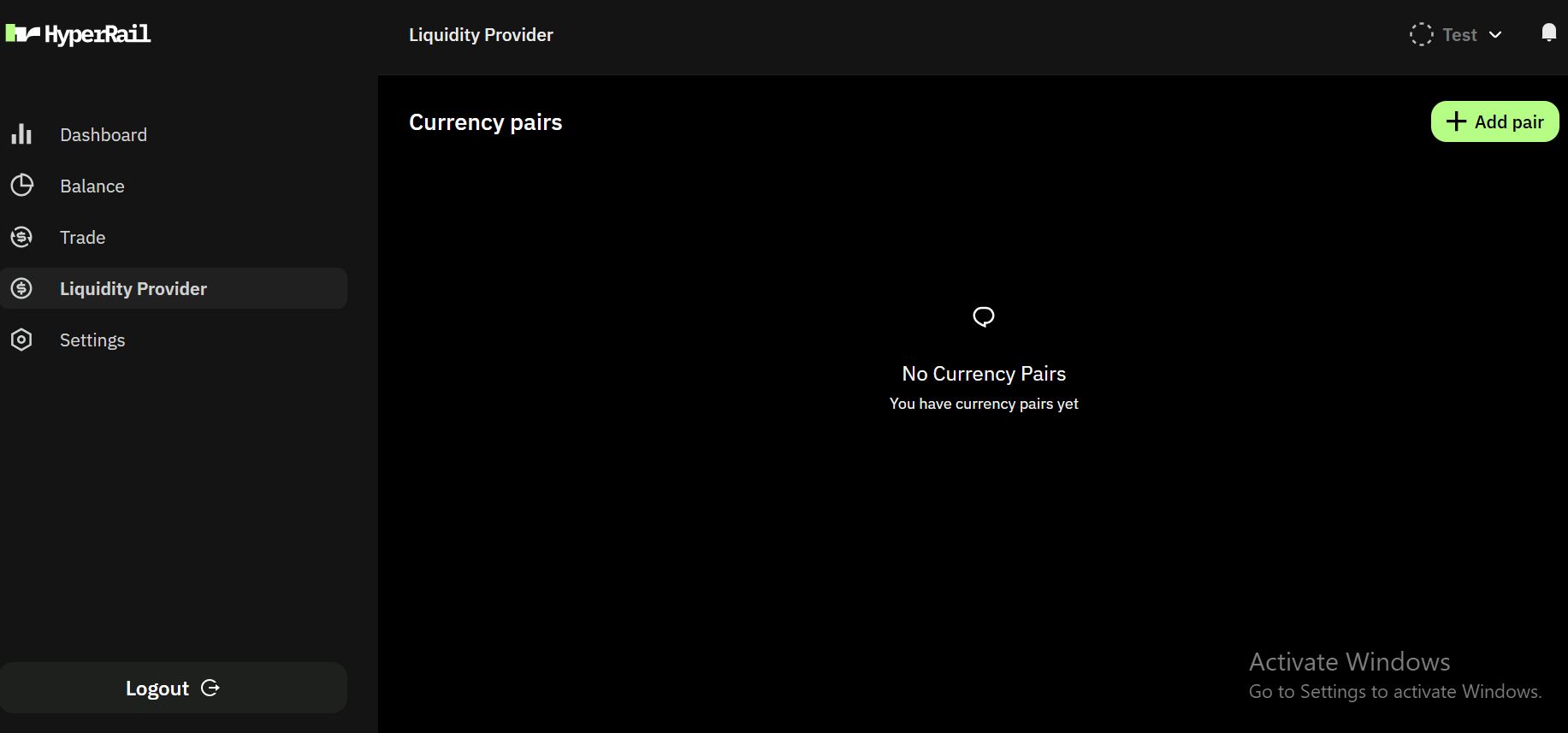 Main dashboard interface