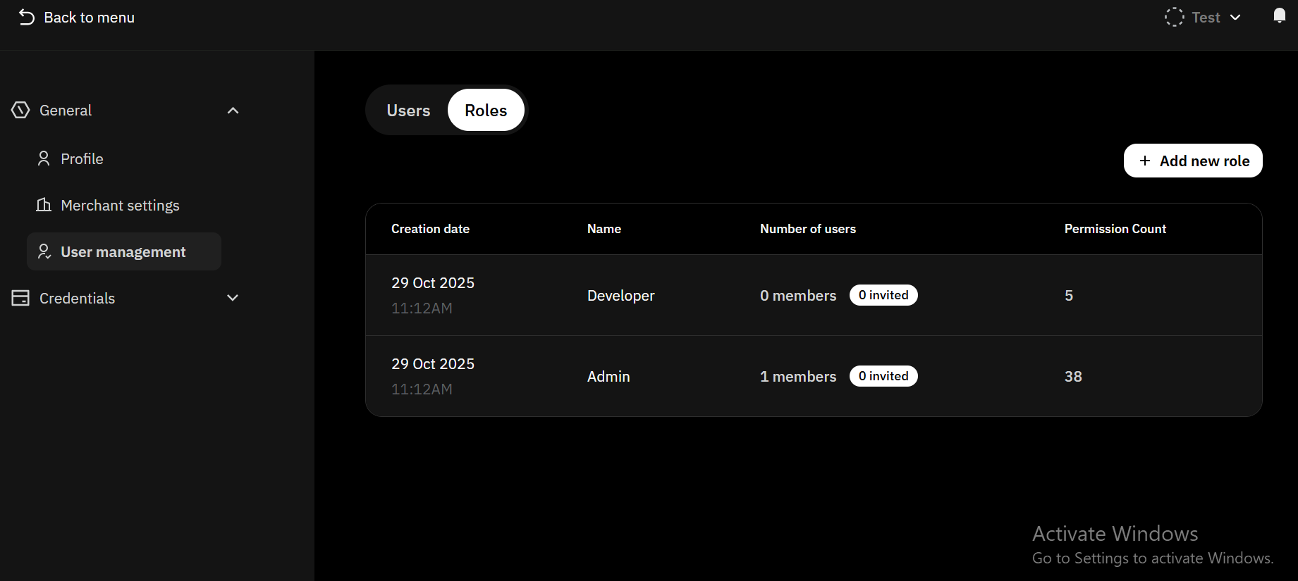 Main dashboard interface