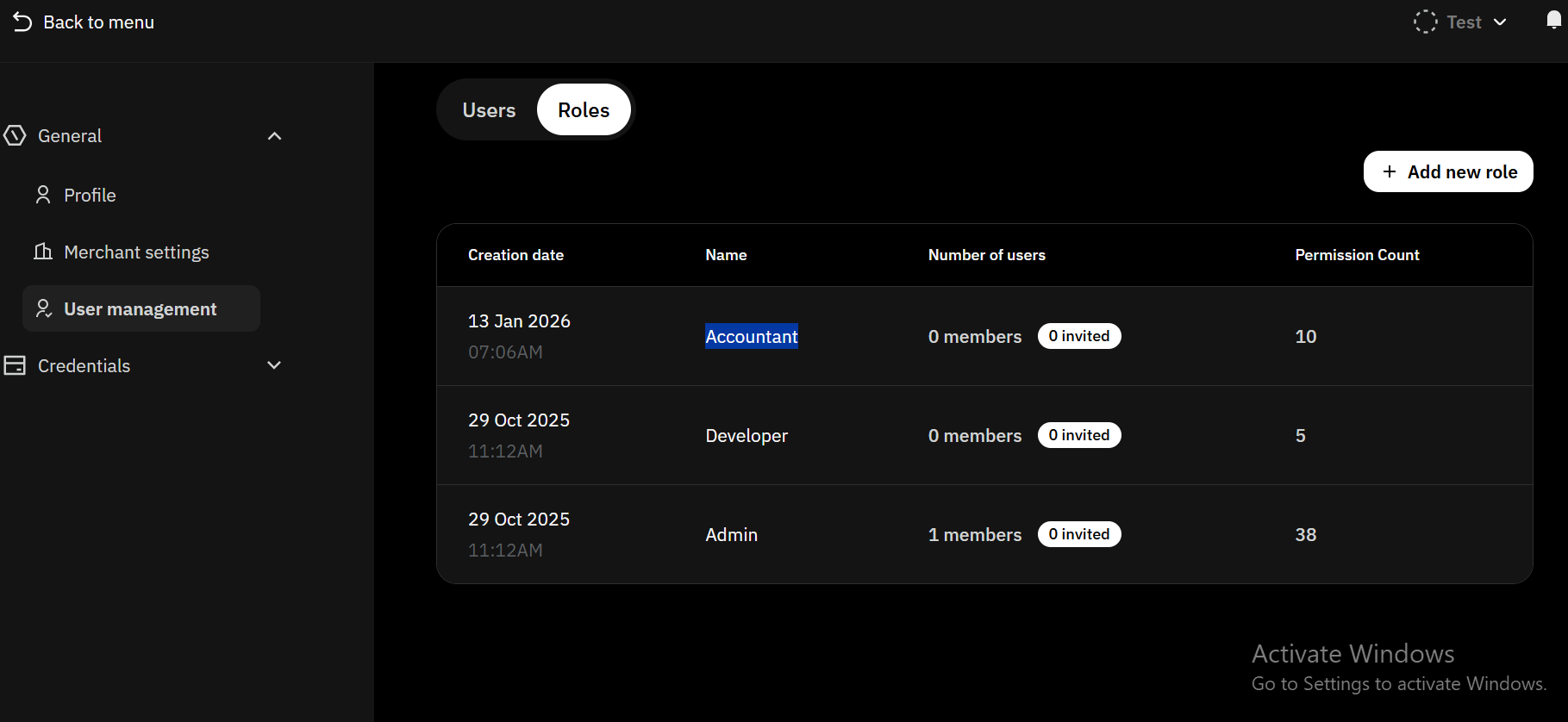 Main dashboard interface