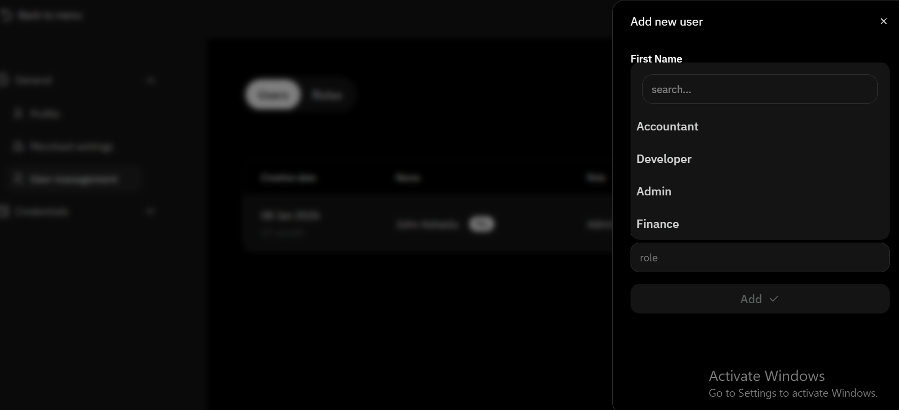 Main dashboard interface